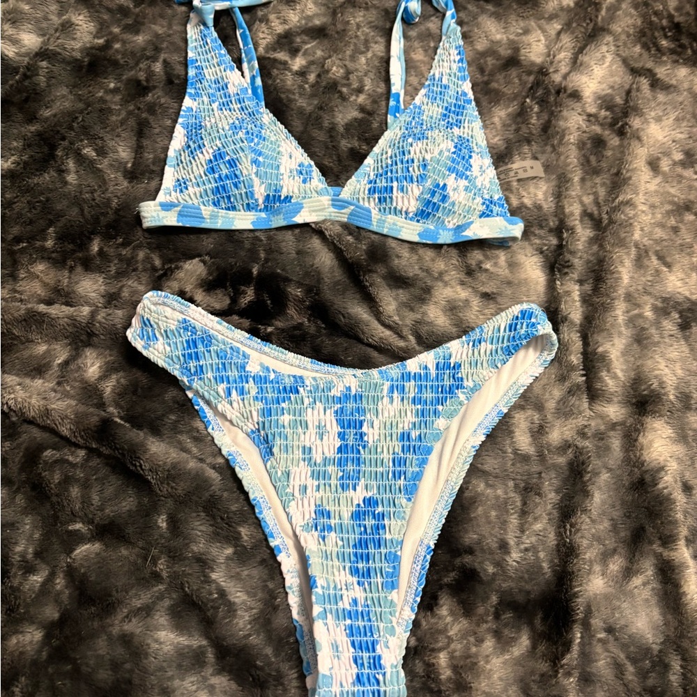 SHEIN Blue and White Bikini Set
